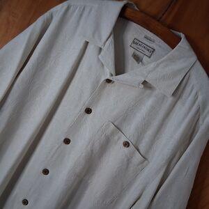 Boca Classics Silknosic Mens Large Silk Blend Island Camp Shirt Cream Paisley
